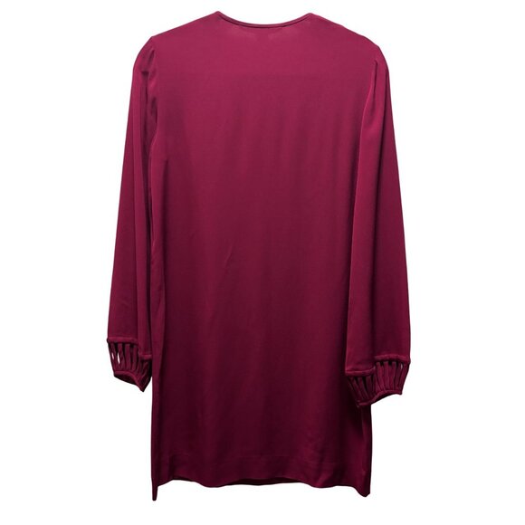 Diane Von Furstenberg Burgundy Silk Pleated Collar Long Sleeve Dress Size 6 - Picture 2 of 9